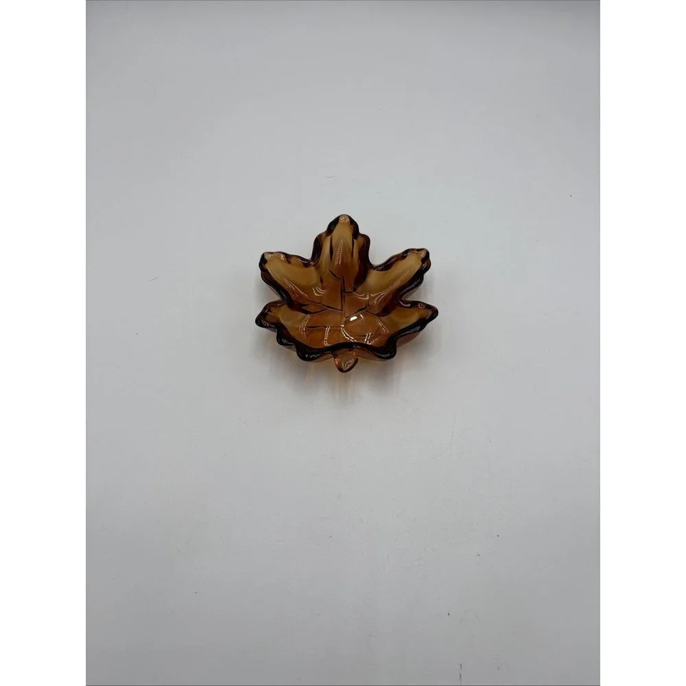 Vintage Amber Glass Leaf Trinket Dish Autumn Décor Ashtray Excellent‎